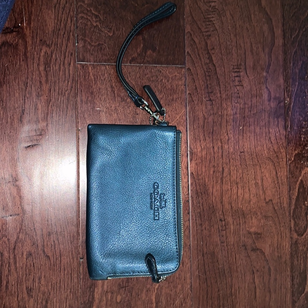 Coach Double Zipper Navy Wristlet